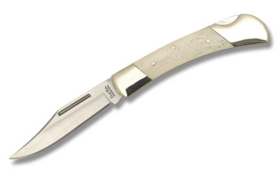Lockback White Smooth Bone Handle