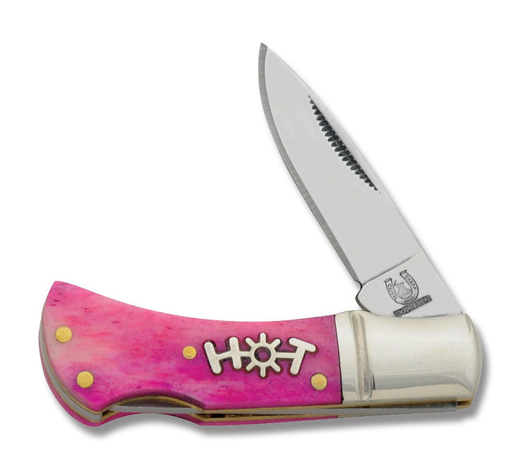 Little Mustang Pocket Lockback Hot Pink Smooth Bone Handle