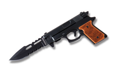 Pistol Novelty Knife Black Aluminium Handle