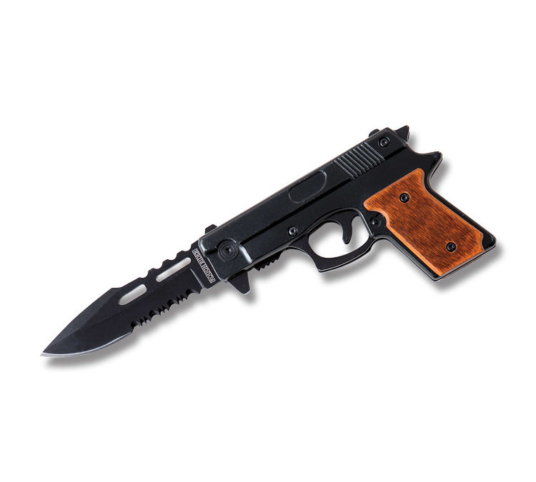 Pistol Novelty Knife Black Aluminium Handle