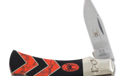 Black Widow Lockback Black Jet and Red Coral Handle