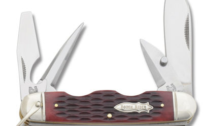 4 Blade Utility Knife Red Jigged Bone Handle