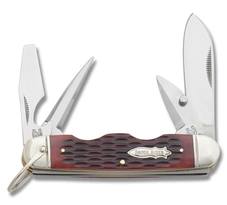 4 Blade Utility Knife Red Jigged Bone Handle