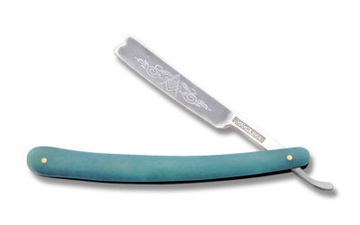 Straight Razor Blue Smooth Bone Handle