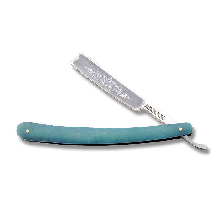 Straight Razor Blue Smooth Bone Handle