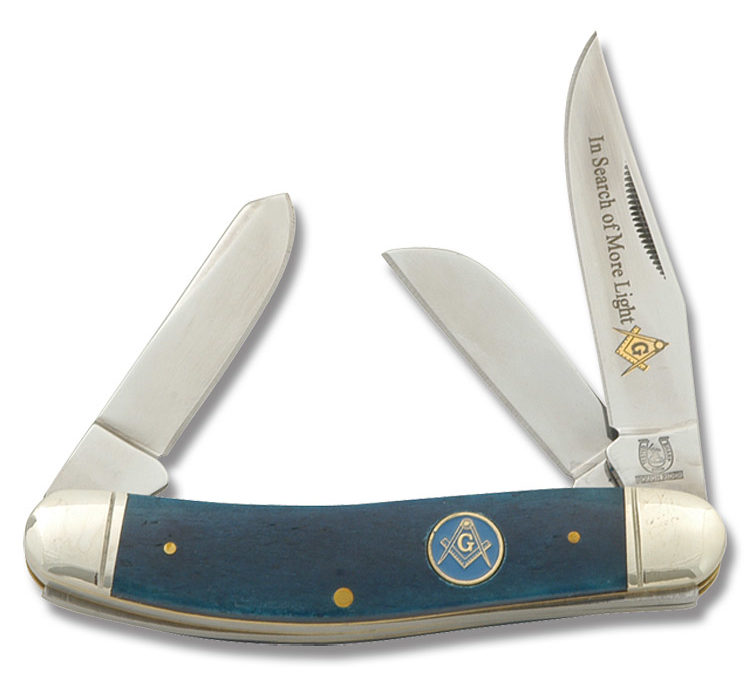 A Tribute to Free Masonry Sowbelly Blue Smooth Bone Handle