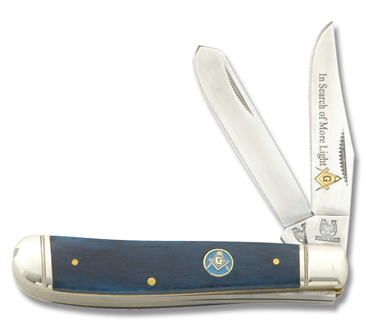 A Tribute to Free Masonry Trapper Blue Smooth Bone Handle