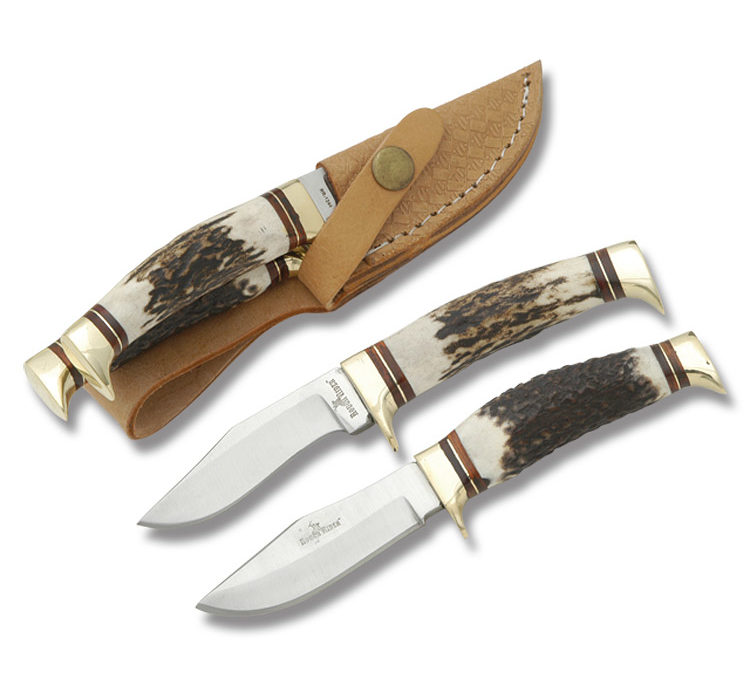 Hunters Buddy Fixed Blade Set Burnt Stag Handle