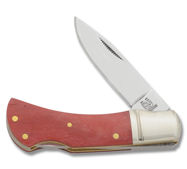 Mustang Pocket Lockback Red Smooth Bone Handle