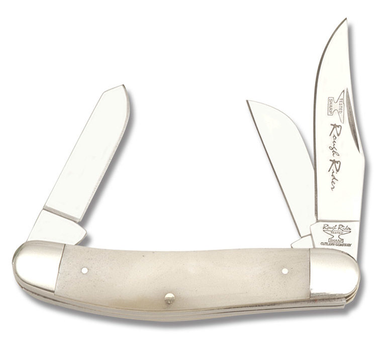 3 Blade Sowbelly White Smooth Bone Handle
