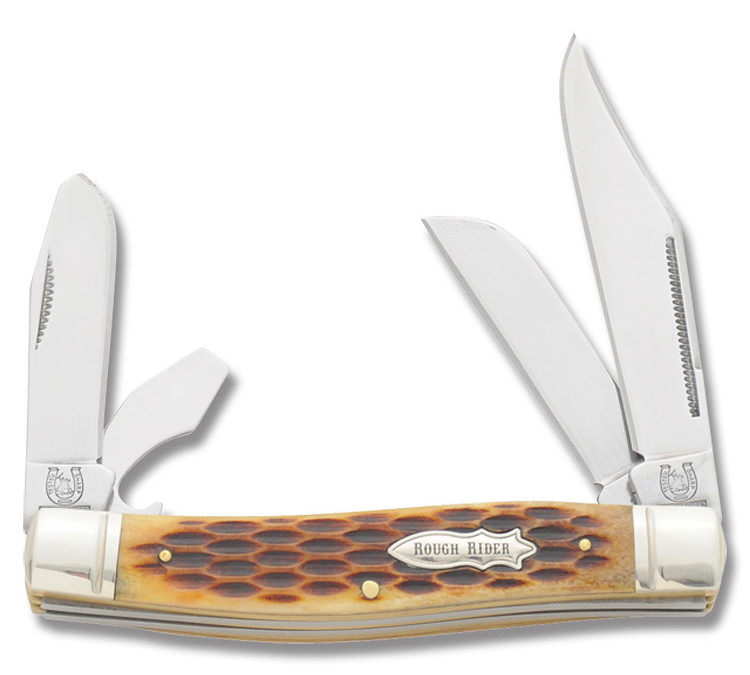 Stockman Amber Jigged Bone Handle