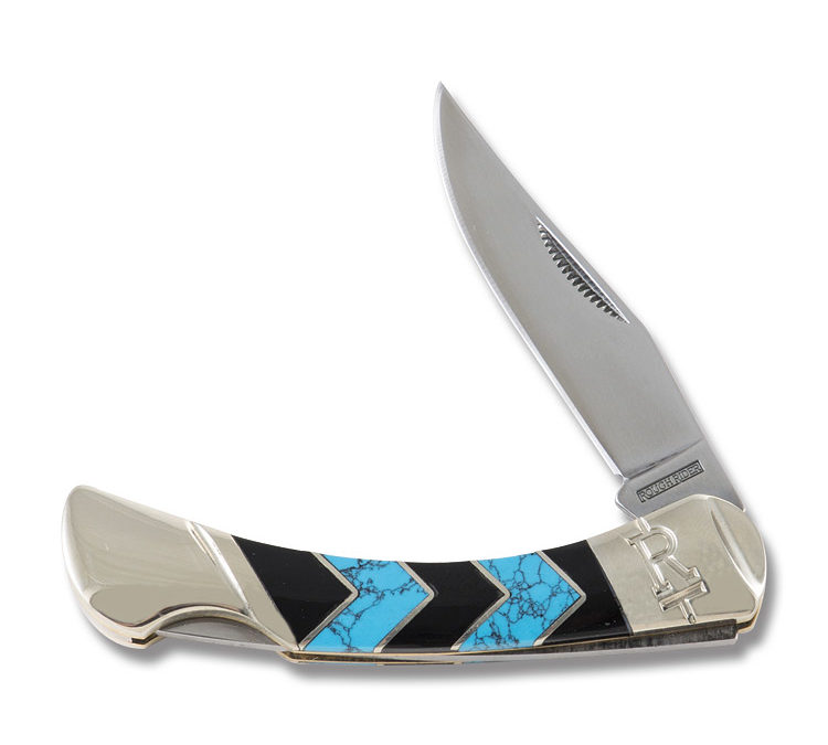 Lockback Faux Turquoise and Black Jet Peak Handle