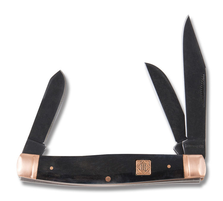 Copper Bolster Stockman Black Smooth Bone Handle