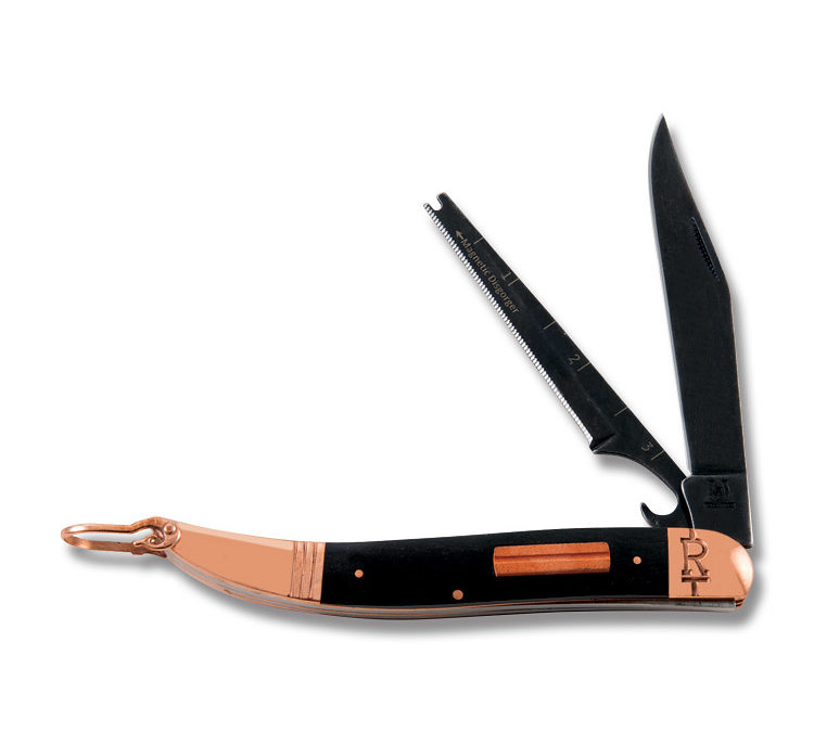 Fish Knife Copper Bolster Black Smooth Bone Handle
