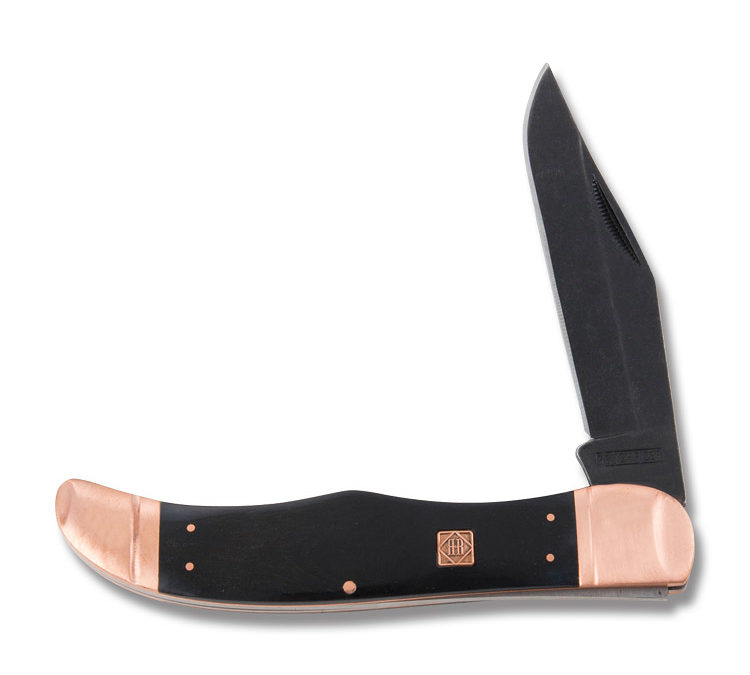 Folding Hunter Copper Bolster Black Smooth Bone Handle