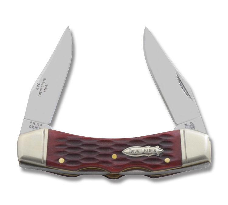 Double Lockback Red Jigged Bone Handle