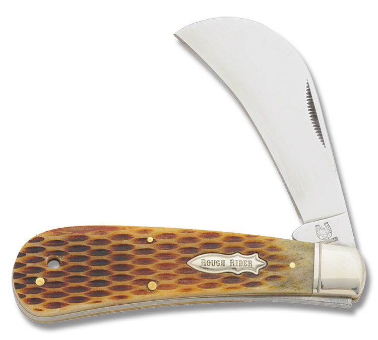 Large Hawkbill Amber Jigged Bone Handle