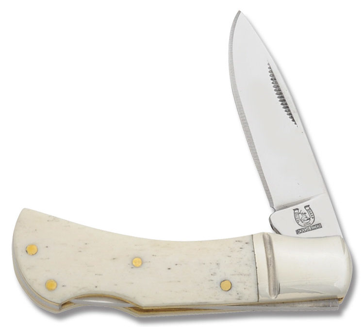 Pocket Lockback White Smooth Bone Handle