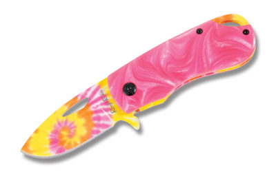 Pink Swirl Plastic Tie Dye Handle Linerlock