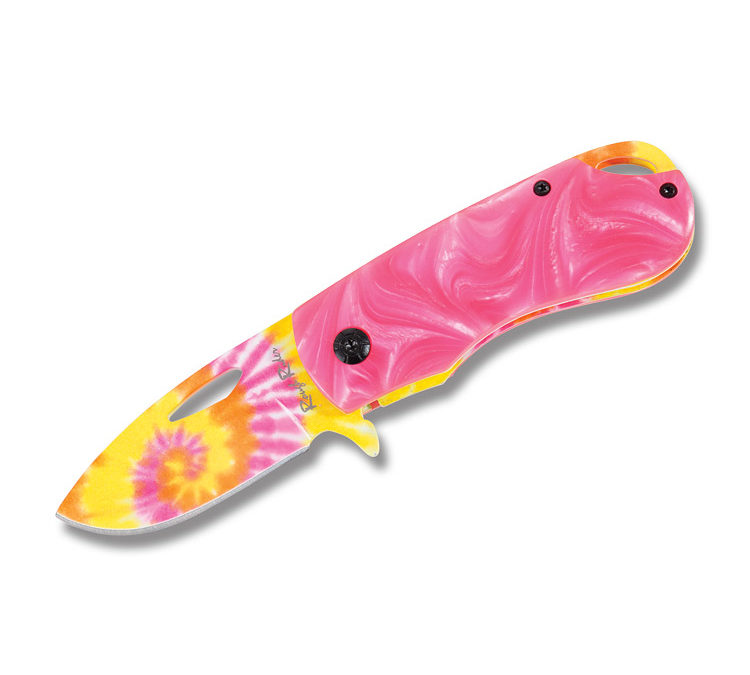 Pink Swirl Plastic Tie Dye Handle Linerlock