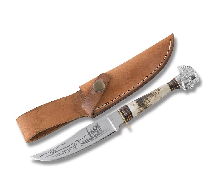 Old West Native American Fixed Blade Stag Handle