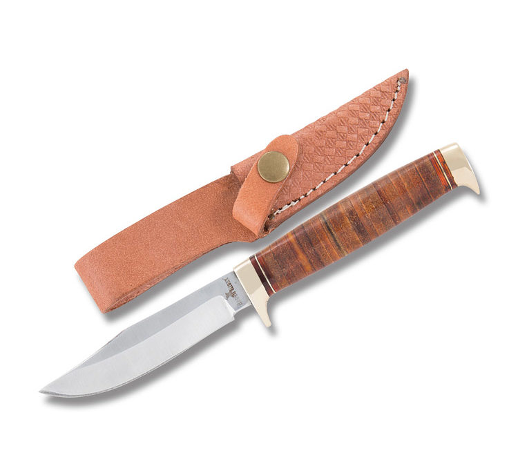 Small Hunting Knife Stacked Leather Handle