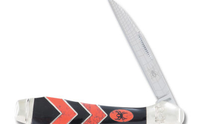 Black Widow Wharncliffe Synthetic Black Jet and Red Coral Handle