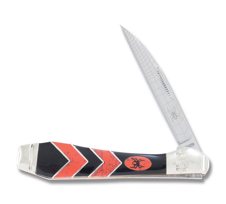Black Widow Wharncliffe Synthetic Black Jet and Red Coral Handle