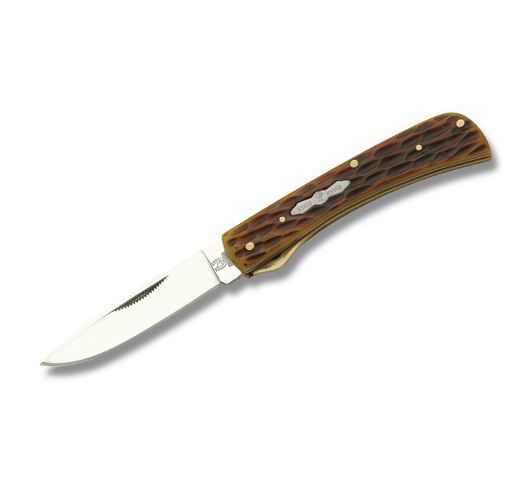 Small Linerlock Work Knife Amber Jigged Bone Handle