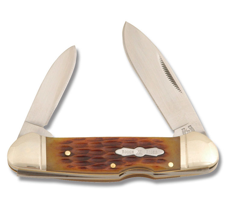 Canoe Lockback Amber Jigged Bone Handle