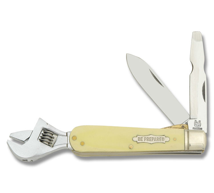Utility Knife with Wrench Yellow Composition Handle