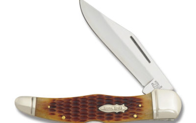 Folding Hunter Lockback Amber Jigged Bone Handle