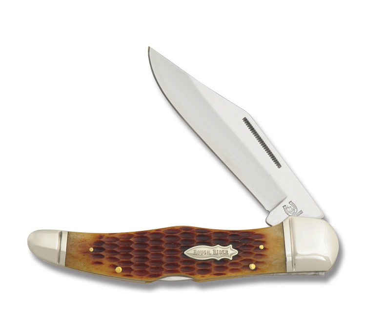 Folding Hunter Lockback Amber Jigged Bone Handle