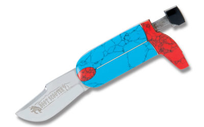 Boot Scooter Trick Knife Blue and Red Turquoise Handle