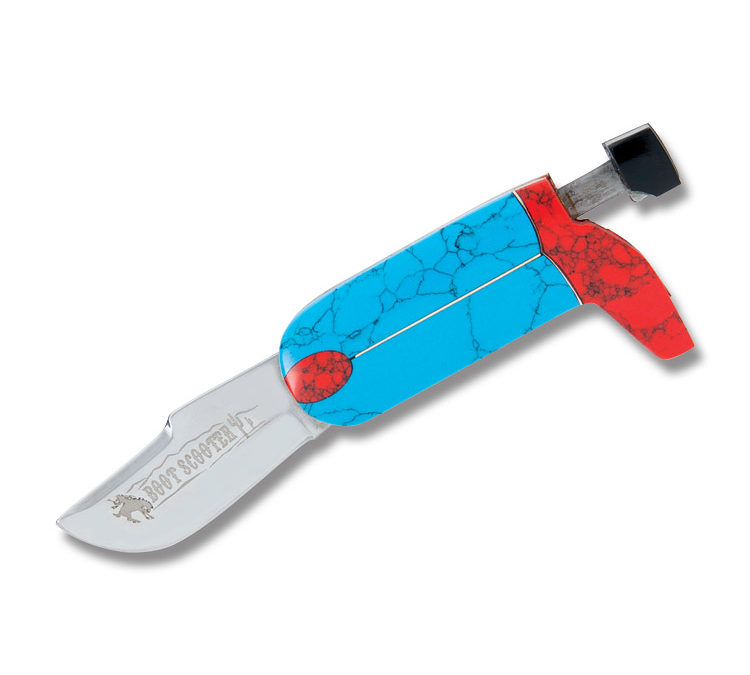 Boot Scooter Trick Knife Blue and Red Turquoise Handle