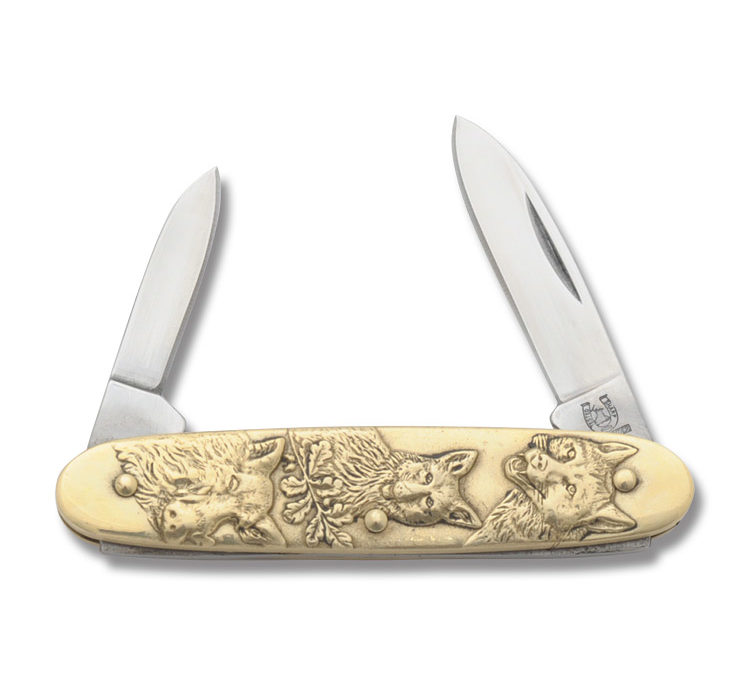 Brass Handle Wolves and Wild Hogs Novelty Knife