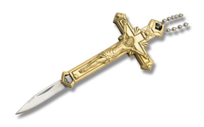 Crucifix Necklace Knife Brass Handle