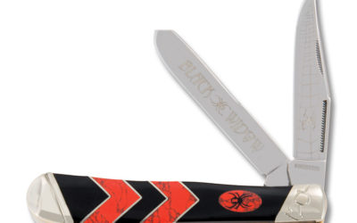 Black Widow Trapper Synthetic Black Jet and Coral Handle