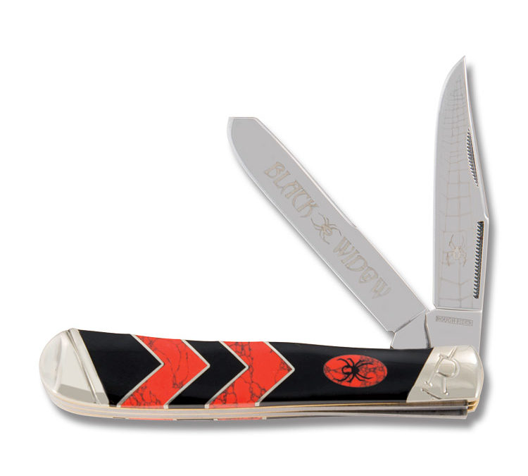 Black Widow Trapper Synthetic Black Jet and Coral Handle