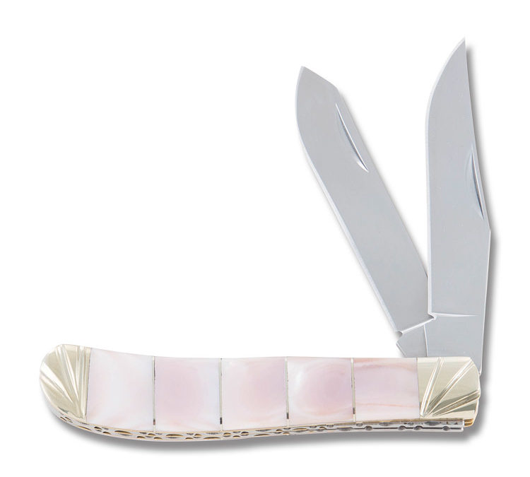 Exotic Trapper Pink Pearl Abalone Handle Nickel Silver Spacers