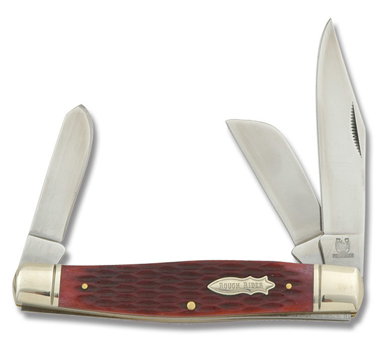 Large Stockman Red Jigged Bone Handle