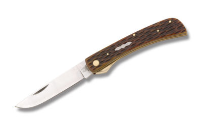 Large Work Knife Linerlock Amber Jigged Bone Handle