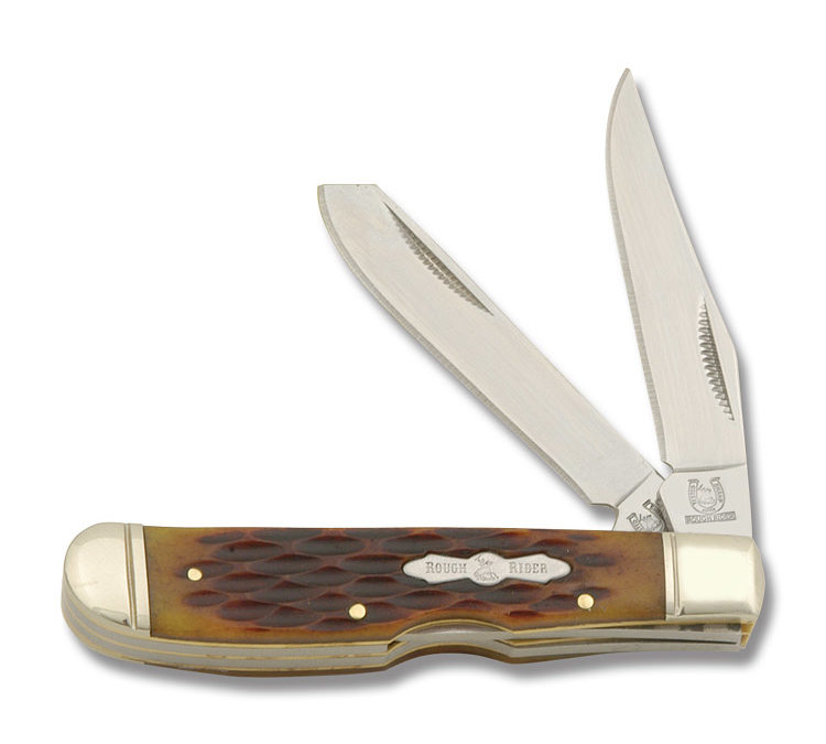 Mini Trapper Lockback Amber Jigged Bone Handle