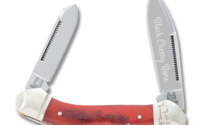 Mini Canoe Lockback Black Cherry Smooth Bone Handle