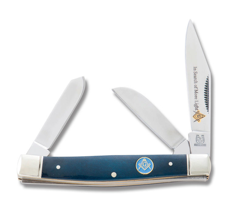 Masonic Small Stockman Blue Smooth Bone Handle