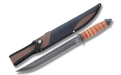 Large Be Ready Combat Knife Stacked Leather Handle
