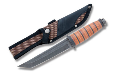 Small Be Ready Combat Knife Stacked Leather Handle