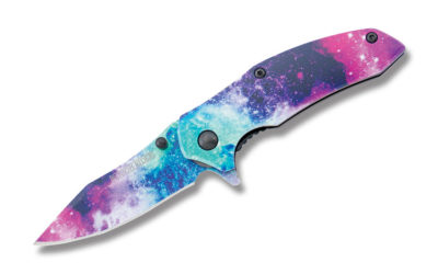 Galaxy Swirl Linerlock Pink Purple Green Aluminum Handle