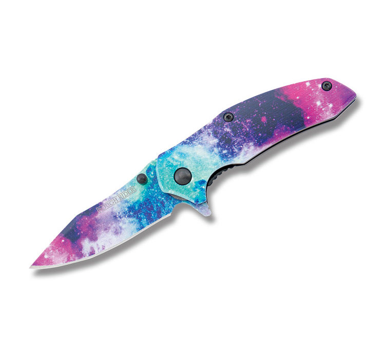 Galaxy Swirl Linerlock Pink Purple Green Aluminum Handle