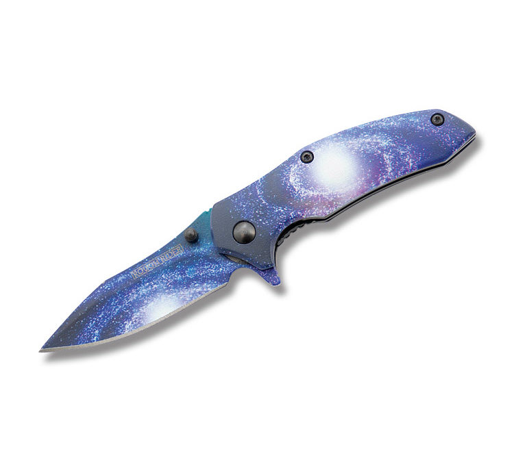 Galaxy Swirl Linerlock Purple White Aluminum Handle